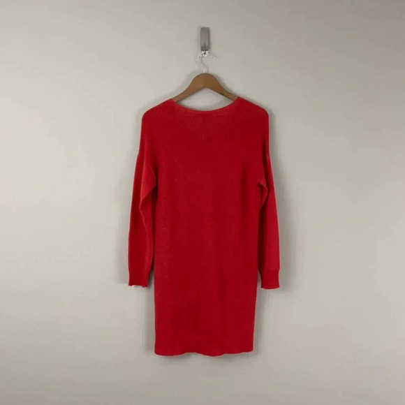 Eileen Fisher Zinia Red Wool Hi-Lo V-Neck Tunic Sweater Size Small - Picture 2 of 5